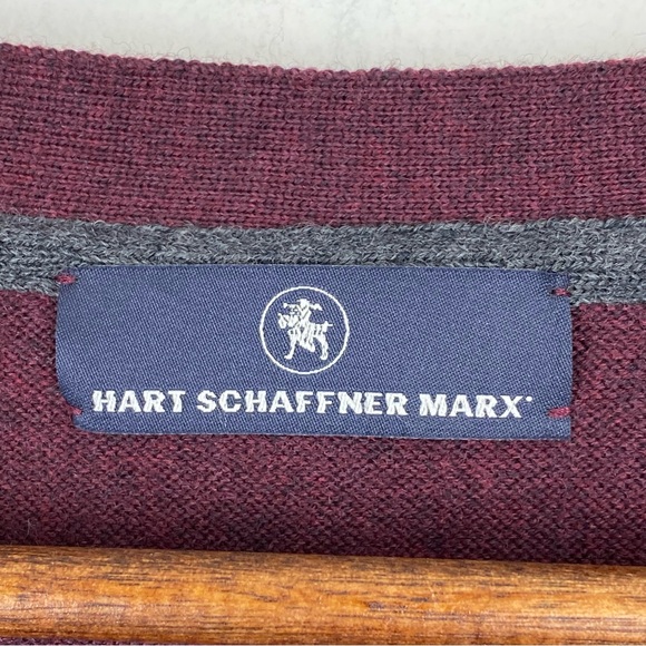Hart Schaffner Marx size Large Men’s Burgundy Merino Wool Cardigan Sweater - Picture 5 of 7